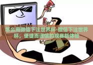 怎么用微信下注世界杯-微信下注世界杯，便捷而谨慎的观赛新体验