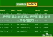 世界杯体彩竞猜买法-世界杯体彩竞猜策略与技巧