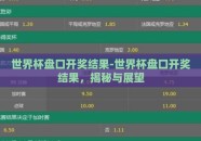 世界杯盘口开奖结果-世界杯盘口开奖结果，揭秘与展望