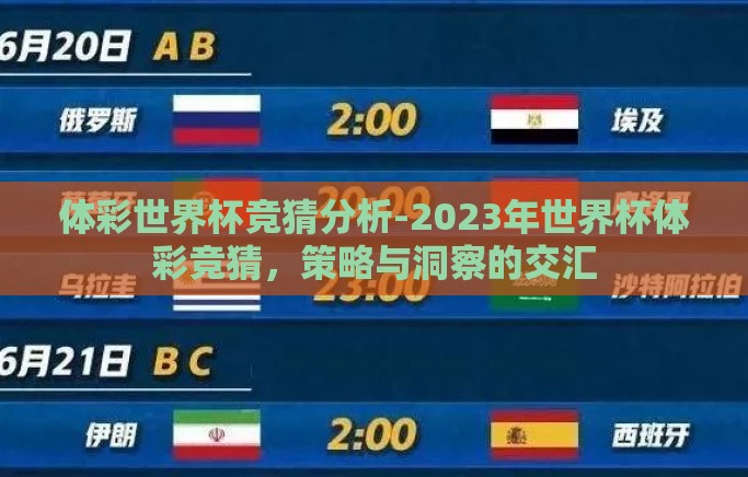 体彩世界杯竞猜分析-2023年世界杯体彩竞猜，策略与洞察的交汇