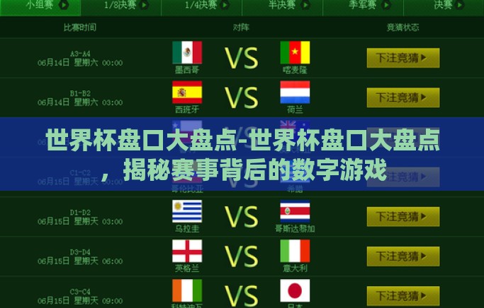 世界杯盘口大盘点-世界杯盘口大盘点，揭秘赛事背后的数字游戏