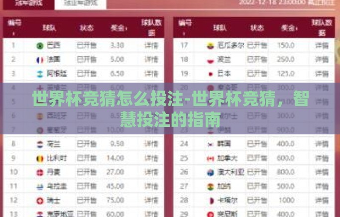 世界杯竞猜怎么投注-世界杯竞猜,智慧投注的指南 世界杯竞猜怎么投注-世界杯竞猜,智慧投注的指南