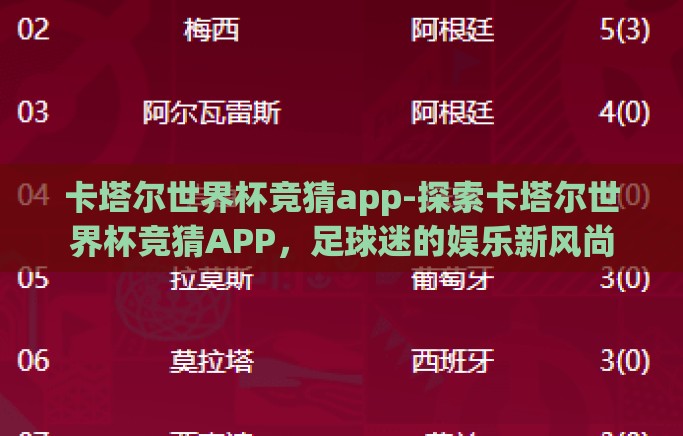 卡塔尔世界杯竞猜app-探索卡塔尔世界杯竞猜APP，足球迷的娱乐新风尚