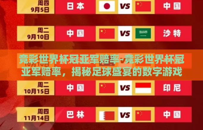 竞彩世界杯冠亚军赔率-竞彩世界杯冠亚军赔率，揭秘足球盛宴的数字游戏