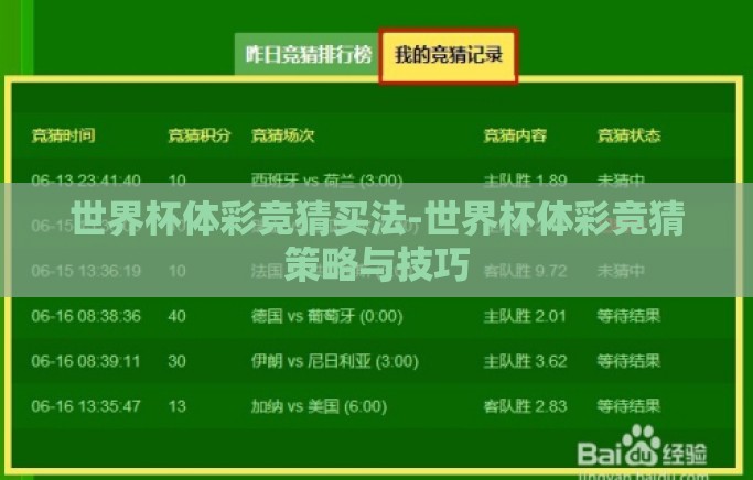 世界杯体彩竞猜买法-世界杯体彩竞猜策略与技巧