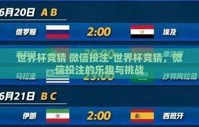 世界杯竞猜 微信投注-世界杯竞猜，微信投注的乐趣与挑战