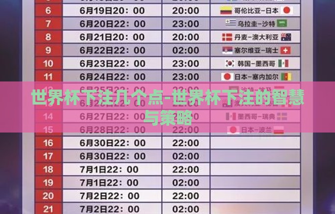 世界杯下注几个点-世界杯下注的智慧与策略