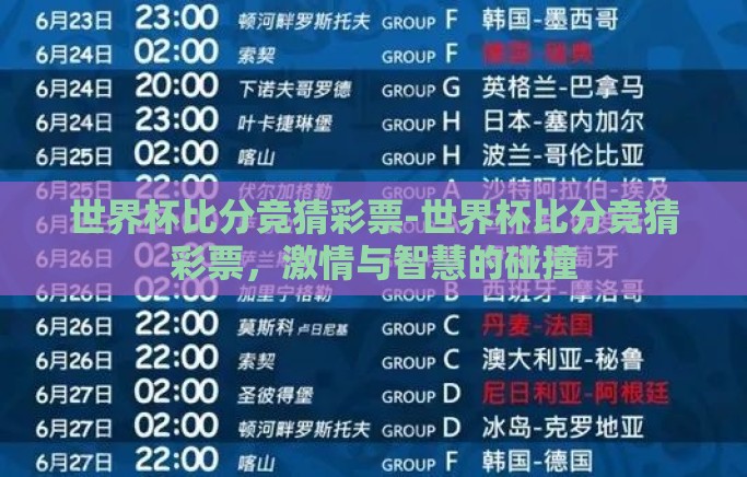 世界杯比分竞猜彩票-世界杯比分竞猜彩票，激情与智慧的碰撞