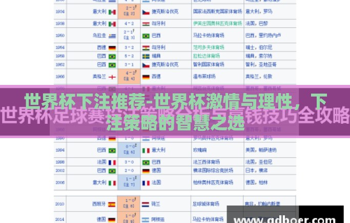 世界杯下注推荐-世界杯激情与理性，下注策略的智慧之选