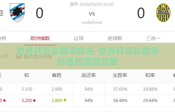 世界杯足彩胜率排名-世界杯足彩胜率排名的深度洞察