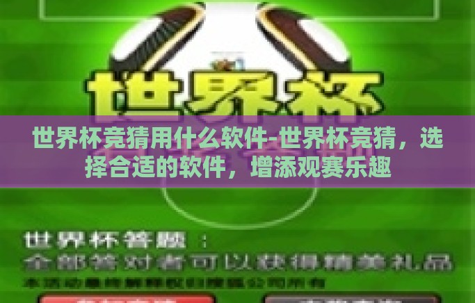 世界杯竞猜用什么软件-世界杯竞猜，选择合适的软件，增添观赛乐趣