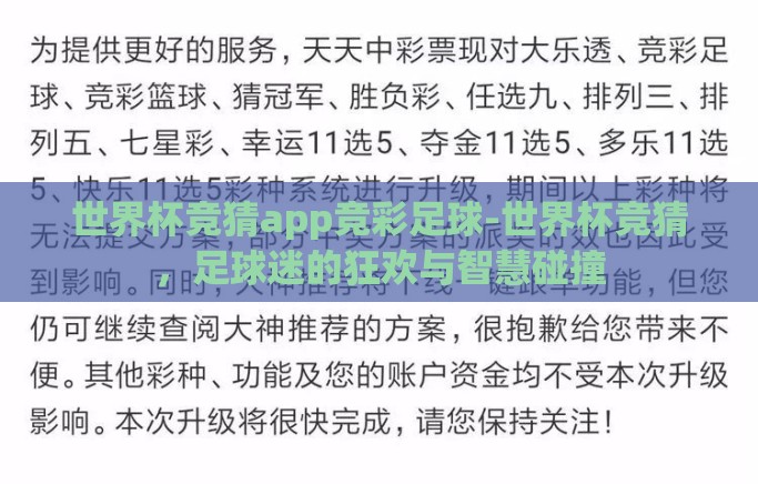 世界杯竞猜app竞彩足球-世界杯竞猜，足球迷的狂欢与智慧碰撞